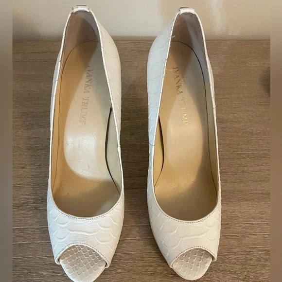 Ivanka Trump White Alligator Peeptoe Heels - Picture 2 of 4